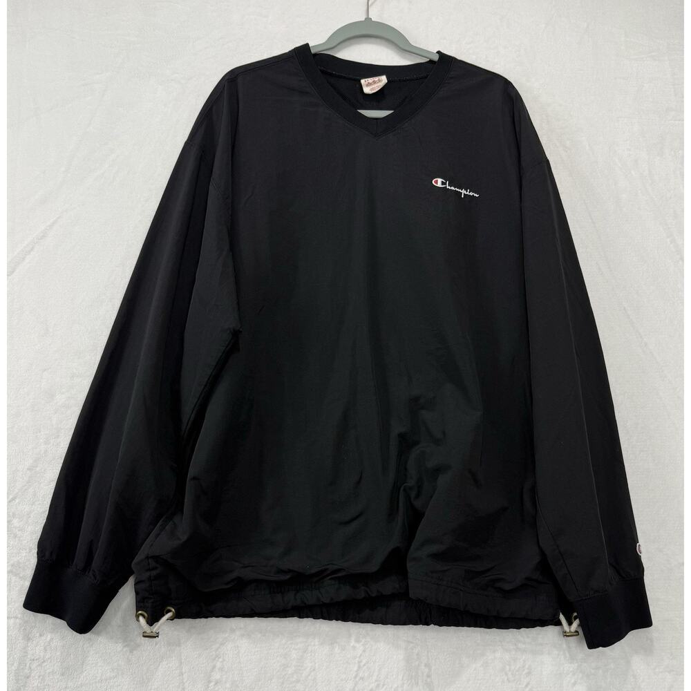 Champion Windbreaker Mens Black V-Neck Pullover Embroidered Size 3XL